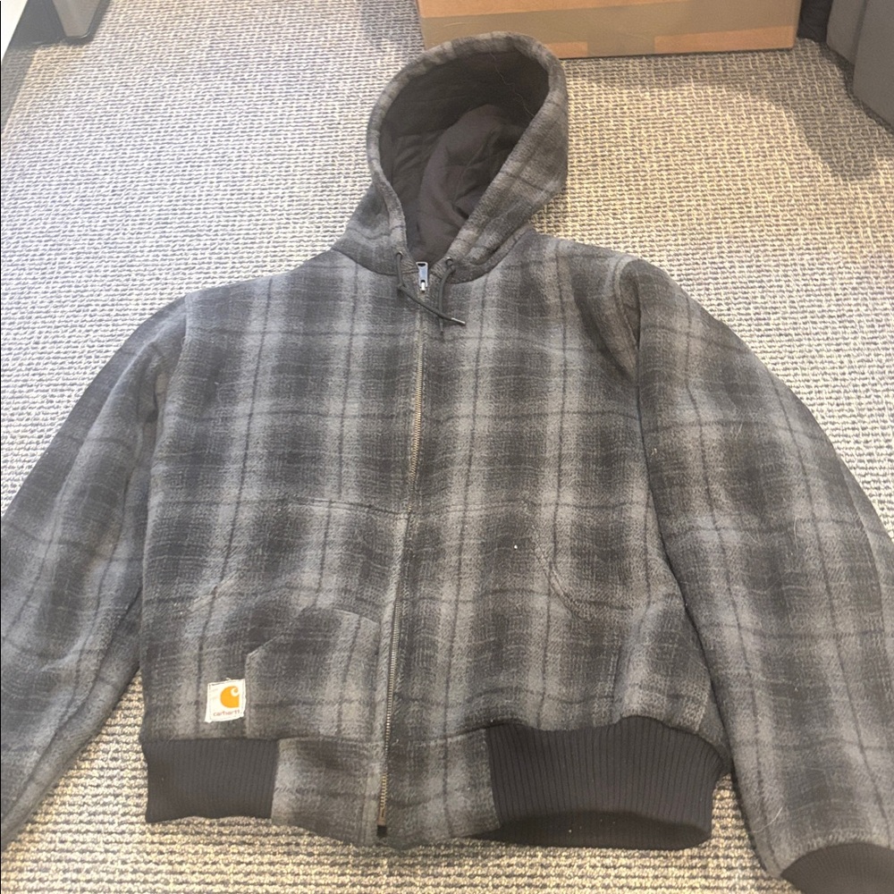Carhartt Black and Gray Plaid Hooded Jacket